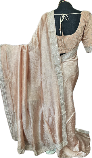 Pastel tissue crushed silk saree with embroidered blouse easy drape online shopping usa