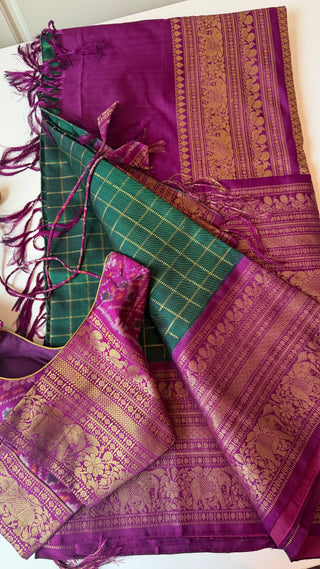 Pure Handloom Twill weave  kanjivaram silk saree pure antique zari weave  online ikat twill weave stitched blouse one of a kind elegant easy drape twill silk saree online shopping