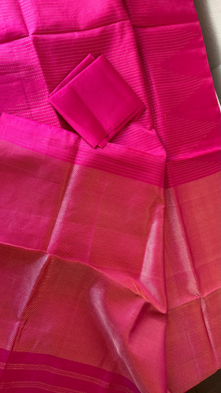 Handloom Pink zari lines Easy drape with unstitched blouse Beautiful Soft silk kanchi pattu saree fine weave kanchi pattu bridal