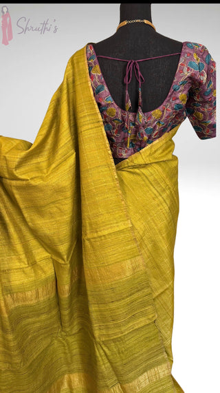 Mehandi Green saree Handloom silk Tussar with brocade silk blouses zari borders and fine checks