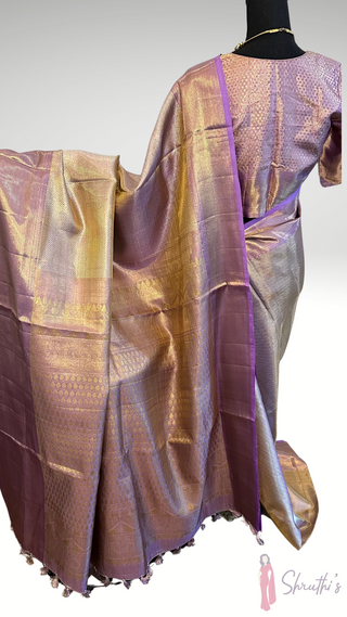 Lavender Pure zari Tissue Kanjivaram silk saree with stitched Indian wedding muhurtam silk bridal blouse online shopping usa
