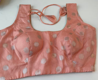 Peach Zari Kota Silver zari sleeveless Blouse  Readymade Blouse with Ready to Ship Online USA