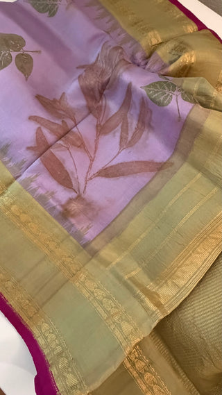 Pure Gadwal Eco Print Handloom silk saree with stitched Blouse Easy drape pure silver zari Indian wedding muhurtam silk bridal blouse online shopping usa