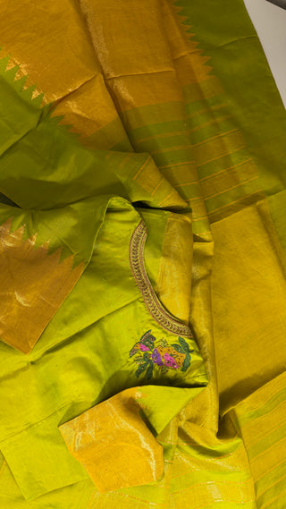 Pure Tissue Gold Gadwal with stitched blouse silk  saree pure zari  gold zari silk saree