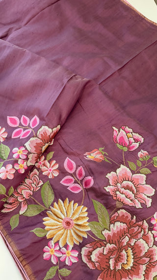 Handloom Pure soft silk embroidered borders and pallu silk handwoven blouse border