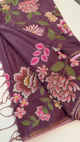 Handloom Pure soft silk embroidered borders and pallu silk handwoven blouse border