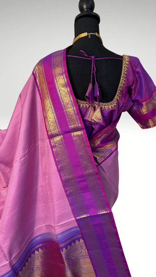 Lavender Gold zari pure traditional pure kanchi pattu saree handwoven vaira oosi kanchi pattu saree fine weave kanchi pattu bridal