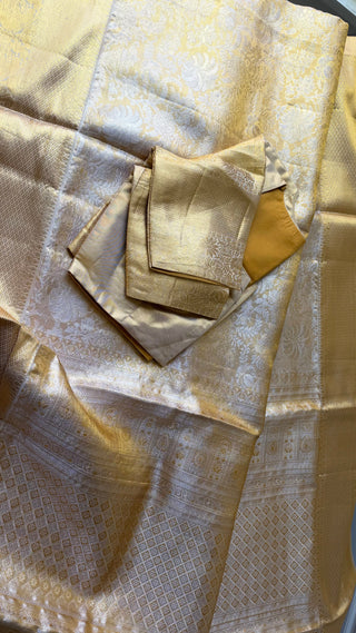 Bridal Gold tissue kanjivaram silk saree stitched blouse online shopping usa Brocade handloom silk saree