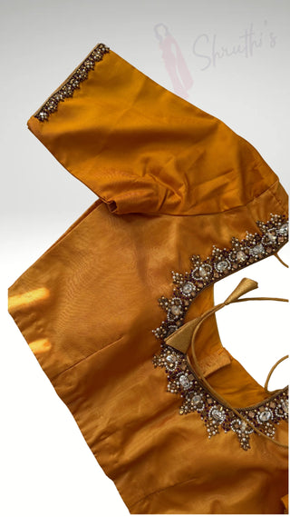 Mustard Gold Gemstone Embroidered silk blouse stitched blouse online usa silk blouses ready to wear online shopping blouse online