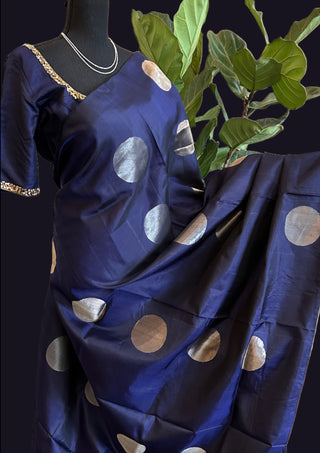 Dark blue soft silk saree online usa silver gold zari modern pure silk saree online usa