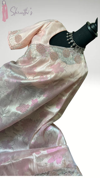 Organza  TissueEmbroidered printed with stitched blouse - party wear Organza