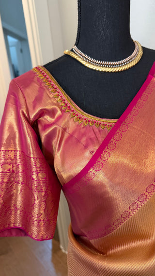 Kalyana pattu wedding gold Handloom Kanjivaram Gold Brocade Pure silk pattumuhurtam saree pure zari Kanjivaram silk saree with prestitched blouse embroidered blouse