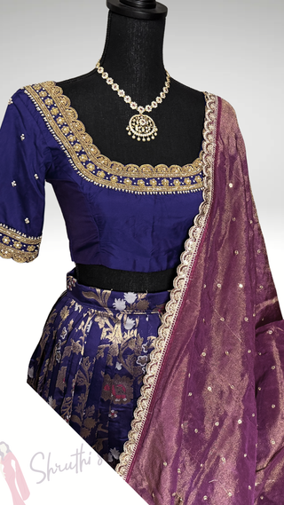 Pure brocade silk Pavadai Langa pure dupatta Dhavani  pavadai lehenga with stitched blouse online USA
