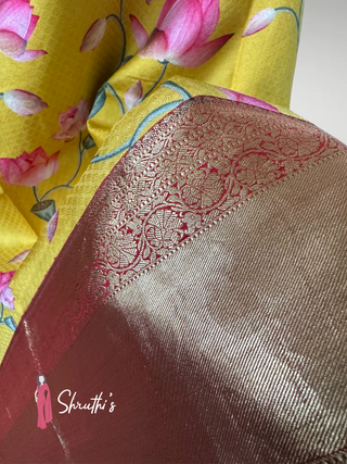 Luxury wedding saree featuring Pichwai-inspired designs on soft silk