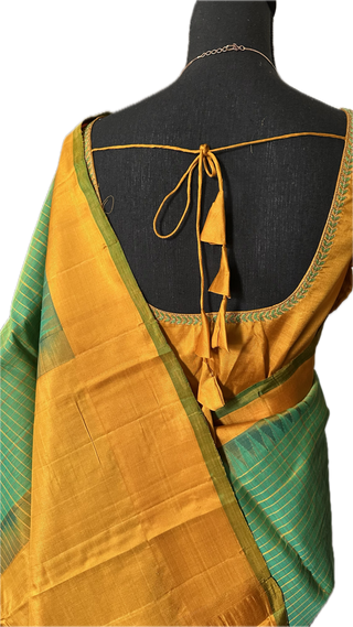 Gadwal handwoven silk cototn body saree with embroidered stitched blouse