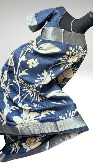 Pure Handloom Floral Printed Tussar Silk Saree – Elegant Festive & Party Wear ready to ship USA