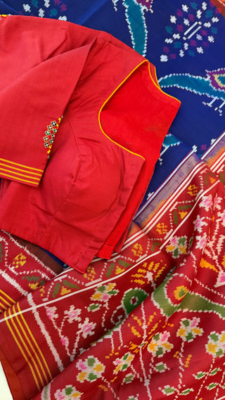 Pure Patan Patola Silk Saree pure silk saree silk finish with Hand embroidered stitched blouse Partywear pooja wear ready to ship Saree USA altered to fit you