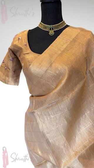 Pure Antique Tissue gold  pure silk saree stitched blouse embroidered  silk ready to wear altered to fit  online USA