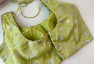 Pastel Green Zari Kota Silver zari sleeveless Blouse  Readymade Blouse with Ready to Ship Online USA