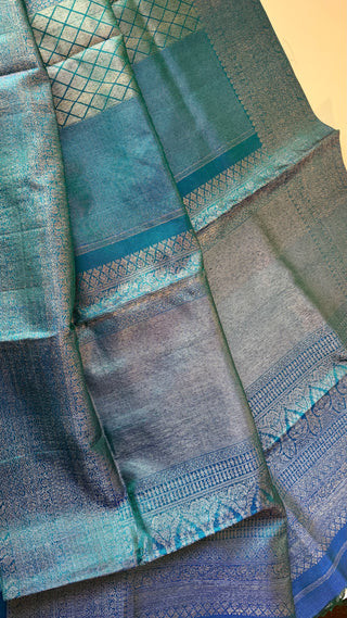 Pure Handloom kanjivaram Shades of Beautiful Blue brocade weave silver zari kanchi pattu saree fine weave kanchi pattu bridal