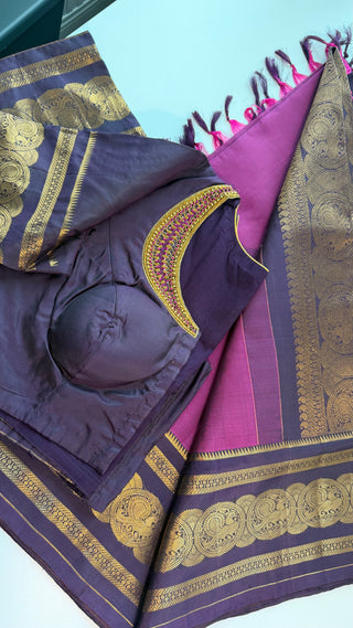 Pure Handloom Magenta  kanchi vintage traditional kanchi pattu saree fine weave kanchi pattu bridal paired with hand embroidered blouses made to fit