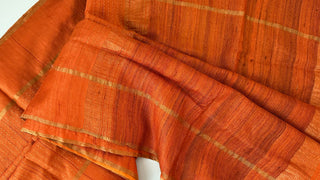 Orange pure tussar silk with Kalamkari blouse silk blouses Partywear Indian saree usa