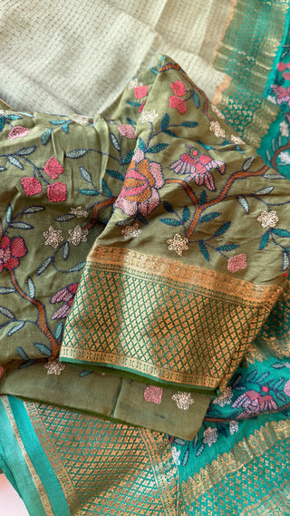 Pure Green Pure crepe high Gsm Mysore Soft Silk Saree beautiful embroidered saree Indian Wedding & Bridal Silk Saree ready to ship for bride