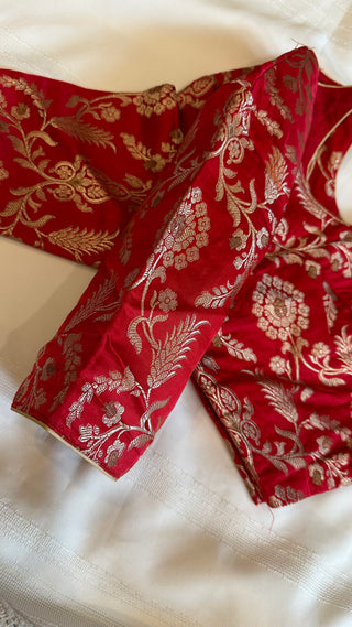 Pure Red Brocade silk blouse readymade silk blouse ready to ship USA
