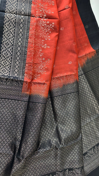 Pure Soft Silk Saree Rust black beautiful Indian Wedding & Bridal Silk Saree ready to ship