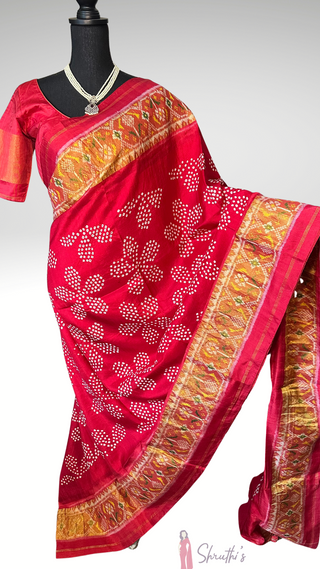 Pure Patola silk saree Diwali outfit red silk saree online USA readytoship USA stitched blouse readymade blouse Navarathri outfit
