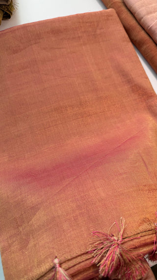 Tissue Gold Chanderi pastel tissue silk saree only fall pico done