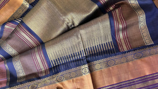 Vintage revival Traditional checks gopuram design temple old world vintage kanchi pattu saree Orange handwoven Kai korvai stitched blouses