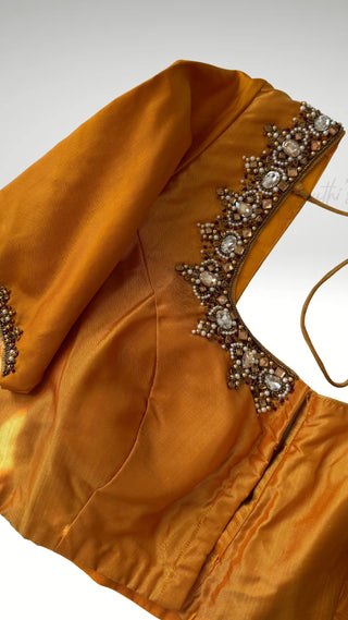 Mustard Gold Gemstone Embroidered silk blouse stitched blouse online usa silk blouses ready to wear online shopping blouse online