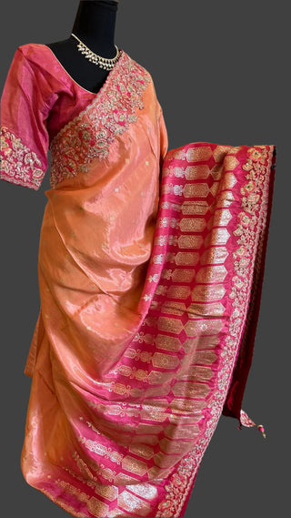 Pink Georgette saree  silk saree embroidered border online