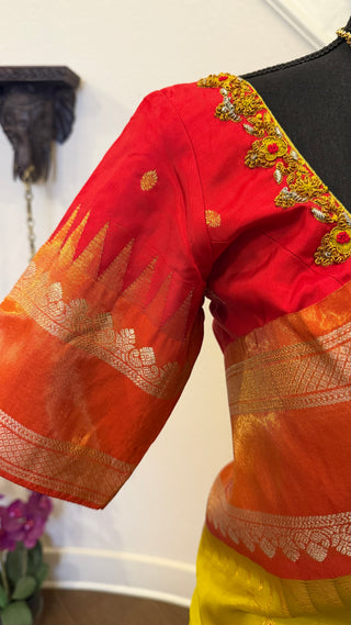 Pure Mehandi Green / Red Tissue Gold Gadwal with stitched blouse Embroidered silk  saree pure zari  gold zari silk saree