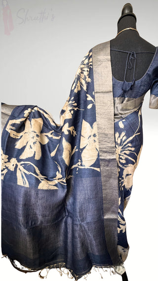 Pure Handloom Floral Printed Tussar Silk Saree – Elegant Festive & Party Wear ready to ship USA