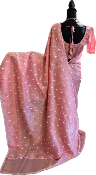 Crushed soft silk saree with blouse online shopping usa