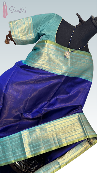 Shades of Beautiful Blue vaira oosi kanchi pattu saree fine weave kanchi pattu bridal