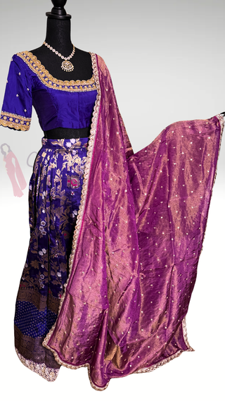Pure brocade silk Pavadai Langa pure dupatta Dhavani  pavadai lehenga with stitched blouse online USA