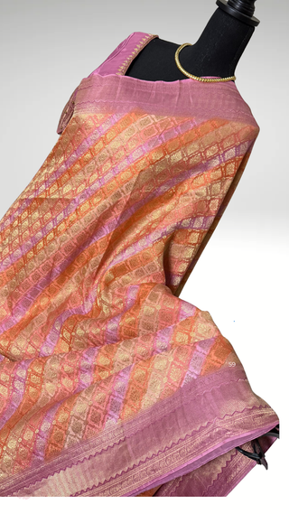 Pure Brocade pastel silk Rangkaat crepe high Gsm Mysore Soft Silk Saree beautiful embroidered saree Indian Wedding & Bridal Silk Saree ready to ship for bridal silk