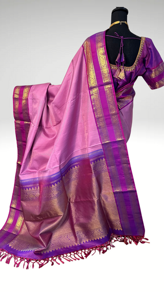 Lavender Gold zari pure traditional pure kanchi pattu saree handwoven vaira oosi kanchi pattu saree fine weave kanchi pattu bridal