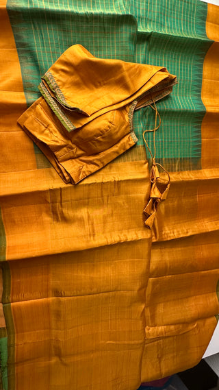 Gadwal handwoven silk cototn body saree with embroidered stitched blouse