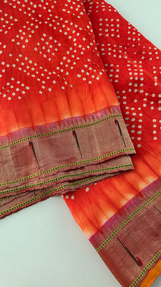 Orange Bandhani  Paithani silk saree online usa paithani sarees usa comes with stitched blouse