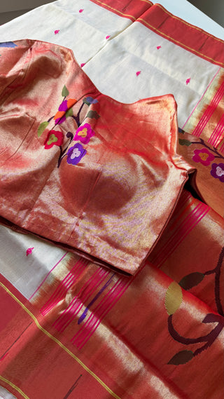 Tissue Paithani silk saree online usa paithani sarees usa comes with stitched blouse