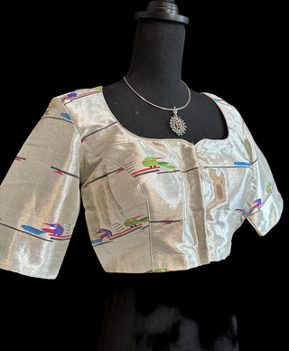 Silver zari pure Paithani blouse online usa