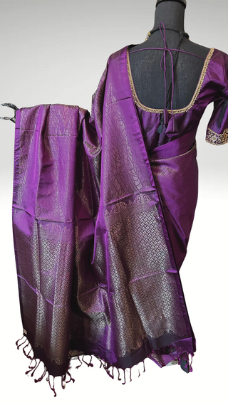 Pure Soft Silk Saree Purple brocade silk saree with embroidered  Stitched Blouse Indian Saree Online USA Ready to Ship Saree Online USA Easy Drape