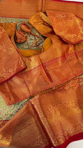 Meenkari green pure silk saree silver zari online usa with stitched blouse