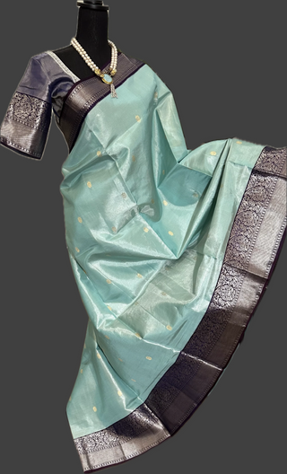 Silver zari pastel tissue kanjivaram silk saree blouse embroidered blouse