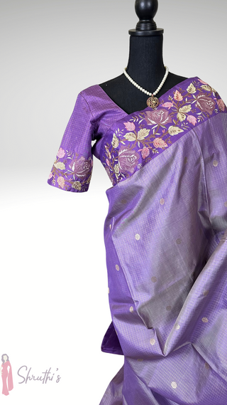 Lavender Embroidered Kanjivaram Silk Saree  Embroidered Blouse – Wedding & Party Wear Saree Online USA