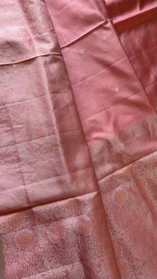 Pastel Pink pure silver zari soft silk saree  zari and hand embroidered blouse